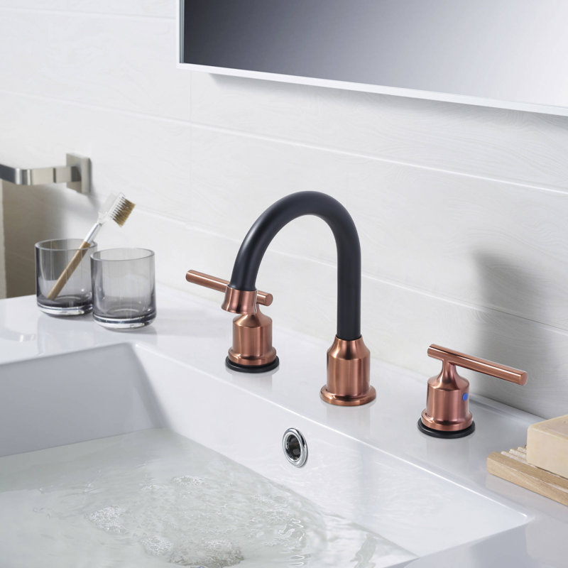 Rose Gold and Matte Black Stainless Steel Double Handle Bathroom Faucet