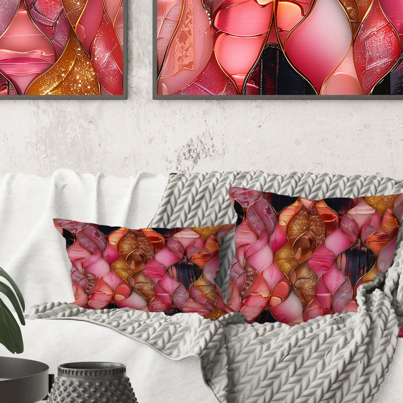Coussin moderne rose et or scintillant Gems II, H 18 po x l 18 po
