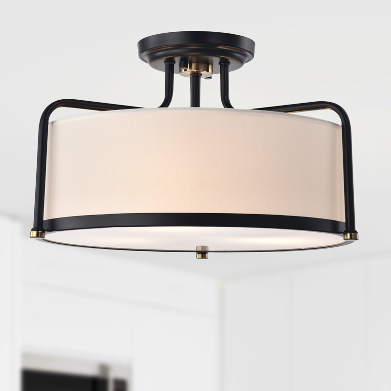 Matte Black 17.5" Contemporary Drum Pendant with Glass Diffuser