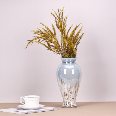 Tall Glass Vase, Beautiful Glass Vase, Modern Art Home Decor, Wide Mouth Colorful Vases for Mantle Dining Table Centerpiece, Entryway Living Room Wedding Decoration, (White)