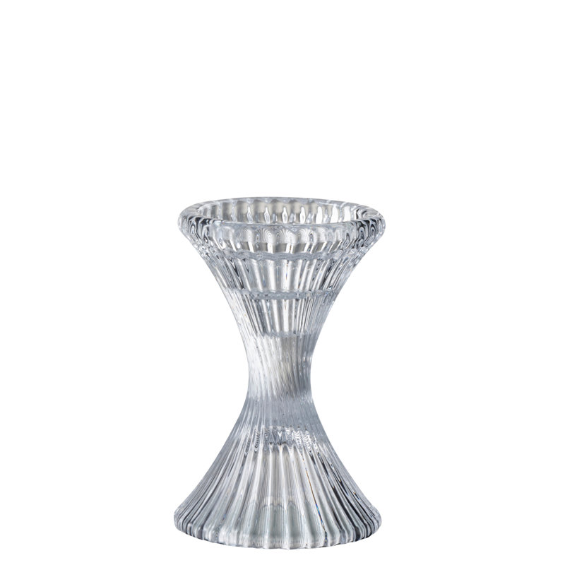 Glass Tabletop Candlestick, 15.5cm H x 10cm W x 10cm D
