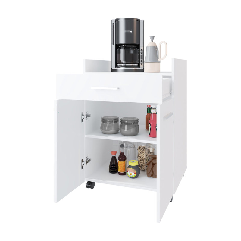 White - Colored Kitchen Cart With 2 Doors And 1 Drawer, Convenient Storage Option, Caster Wheels For Mobility, Particle Board Construction, 34.01 In High, 18.41 Wide, 24.01 Deep Two One Brighten Your