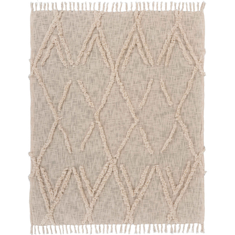 Jeté géométrique en coton tissé beige