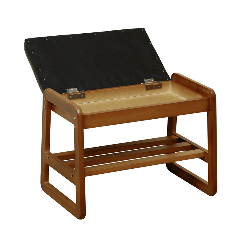 Faux Leather Upholstered Solid Wood Flip Top Entryway Storage Bench, Brown, Black