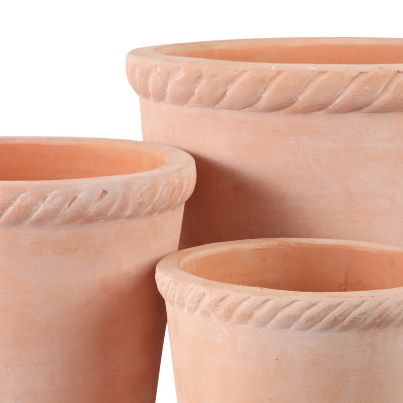 Ensemble de 3 pots de fleurs en argile fabriqués à la main - Design décoratif moderne et polyvalent, Rouge / Orange