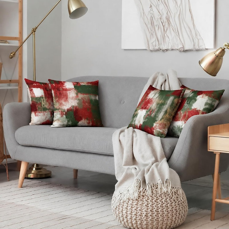 Housses de coussin décoratives de Noël abstraites, housses de coussin rouges et vertes pour les fêtes, décoration festive pour la maison