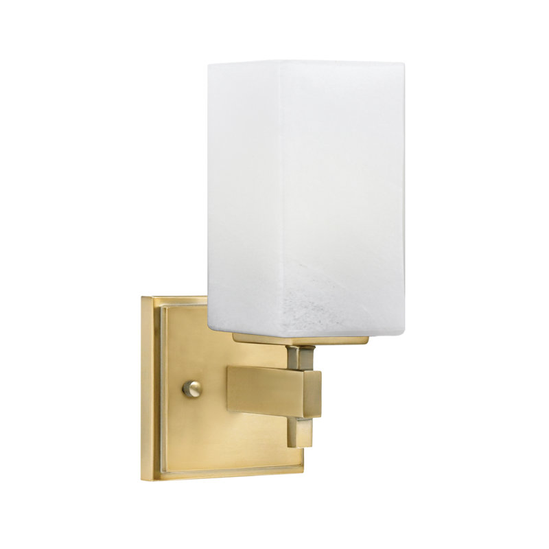 Applique murale Corbin, en verre de marbre blanc carré de 3,5 po, Laiton