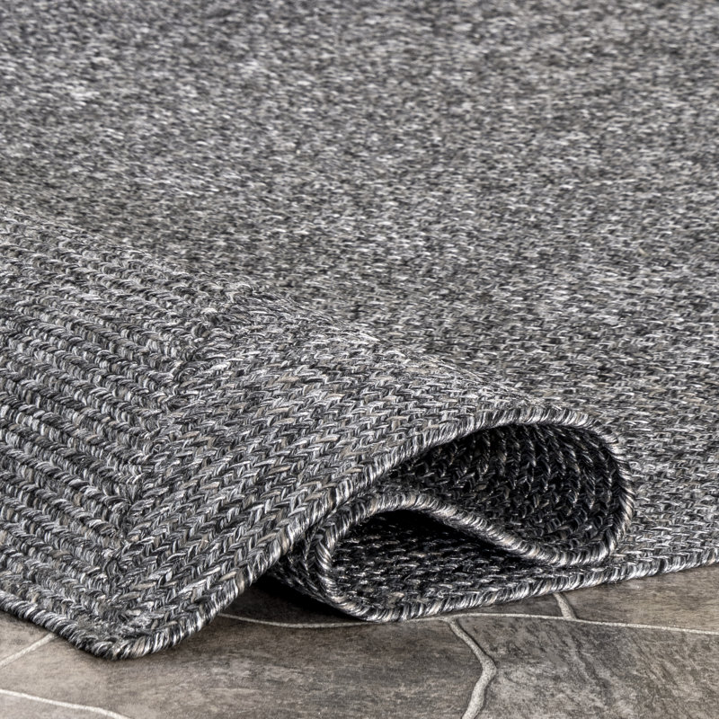 Tapis intérieur / extérieur tressé Edie, Ovale 9 pi x 12 pi, Gris anthracite