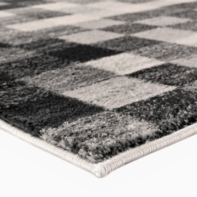 Tapis abstrait argent / noir Bethina, Rectangle 2 pi x 3 pi