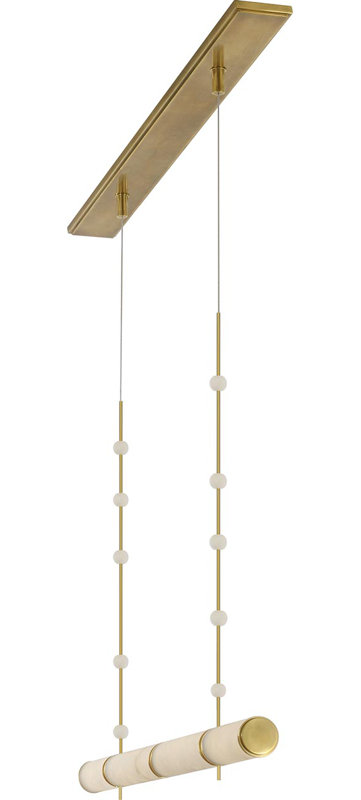 Anne-Marie Barton Marcell 56" Linear Chandelier with Alabaster, Antique-Burnished Brass