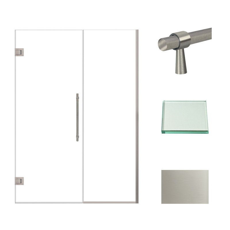 Porte de douche à charnière avec verre transparent l 54 po x H 76 po Transolide Elizabeth, Acier Inoxydable