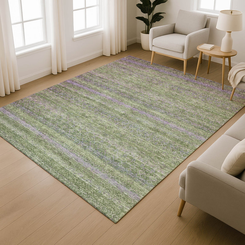Premium Machine Washable Mayfield Striped Rug, Olive, 5' x 7'6"