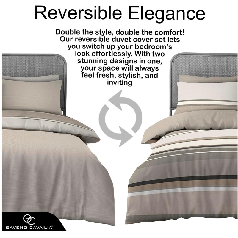 Printed Polycotton Duvet Cover Set with Pillowcases Delivering Lightweight Comfort, Natural/Brown, Super King