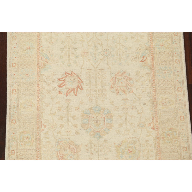 Tapis beige en laine noué à la main de conception unique 3 pi 11 po x 6 pi 1 po Peshawar Chobi