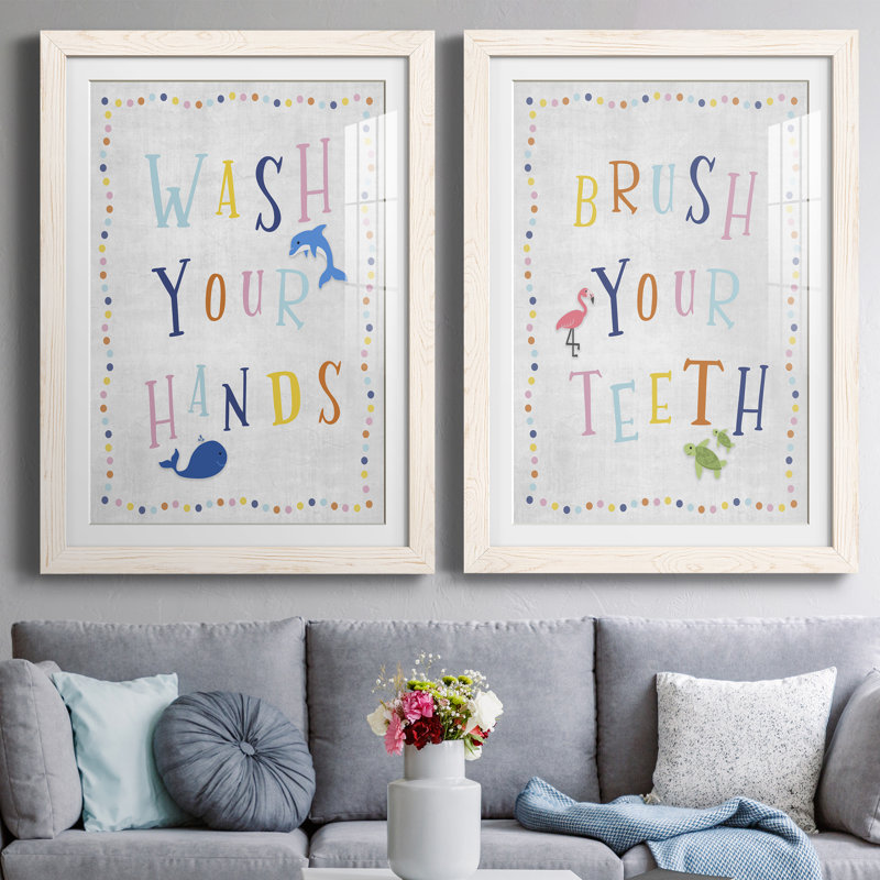 Lavez vos mains - ensemble d'art textuel 2 pièces, Papier encadré blanc, H 31,5 po x l 47 po x P 1,5 po