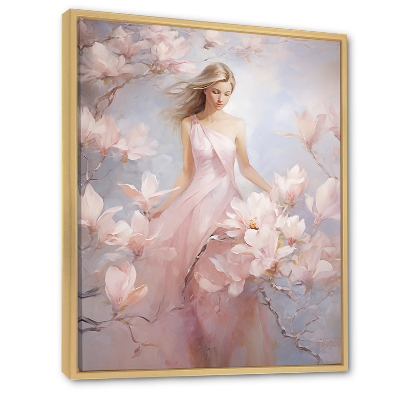 «White Pink Magnolias», impression romantique sur toile, H 32 po x l 16 po x P 1 po, Cadre naturel flottant