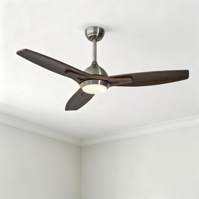 52 Inch 3 Solid Wood Blades Brushed Nickel Ceiling Fan