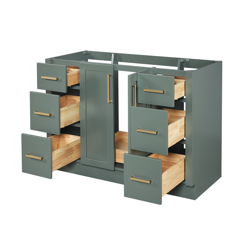 Meuble-lavabo ovale simple de 124 cm (49 po) avec comptoir en quartz blanc pur de 3,8 cm (1,5 po) et finition vert vintage