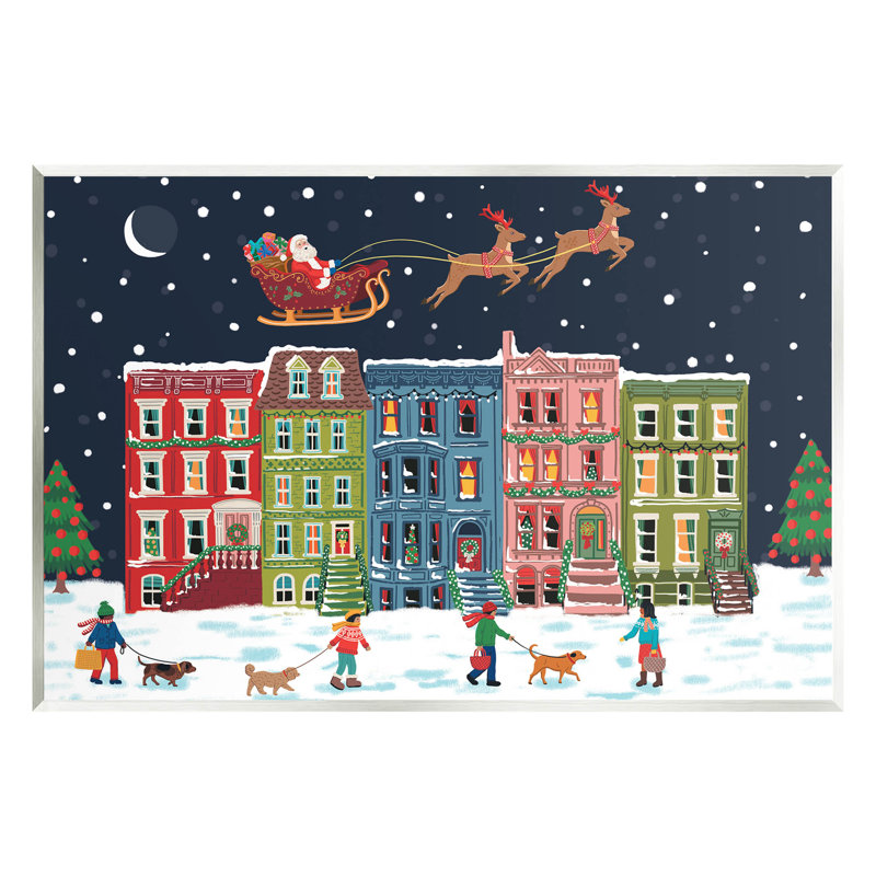 Ville de Noël enneigée : le Père Noël à  -247, H 13 po x l 19 po x P 0,5 po, Plaque murale