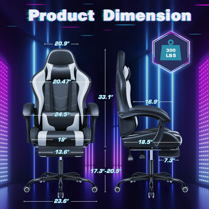 Homall Ergonomic Gaming Chair with Massage, RGB LED Lights and Footrest, White