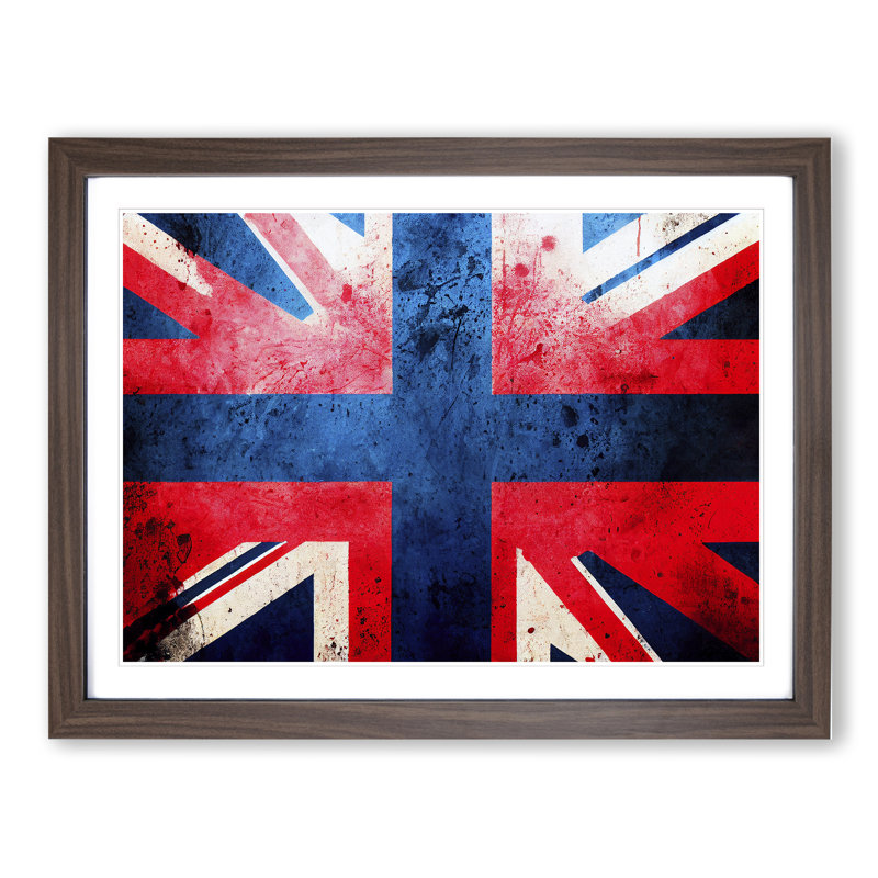 XH1022-6698X Painted Union Jack Flag Vol.1 Abstract 1 Piece Single Picture Frame Wall Art, 25cm H x 34cm W x 2cm D, Walnut