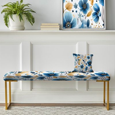 Banc en tissu d'ameublement Watercolor Whimsy Blue Floral Melody II - Floral
