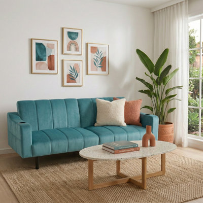 Canapé-lit moderne de 80 pouces, canapé en velours avec dossier réglable pour studio, appartement, bureau, petit espace, salon compact