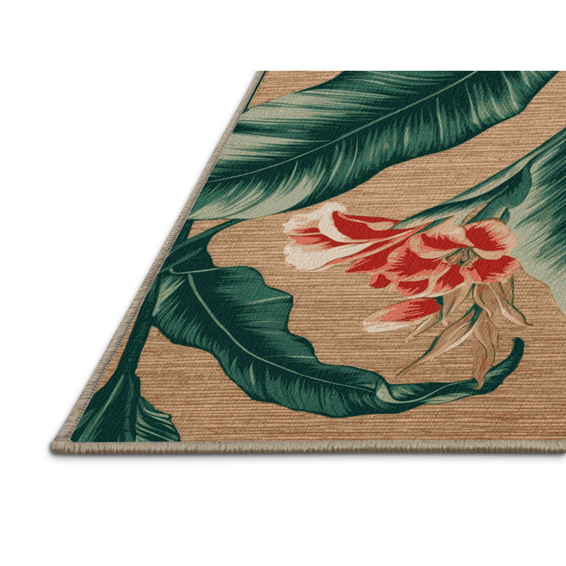 Machine Washable Botanical Beige Area Rug, Rectangle 2' x 3'