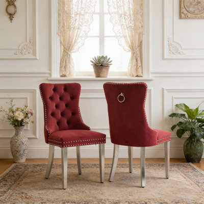 Chaise de salle à manger rembourrée en velours avec pieds en bois