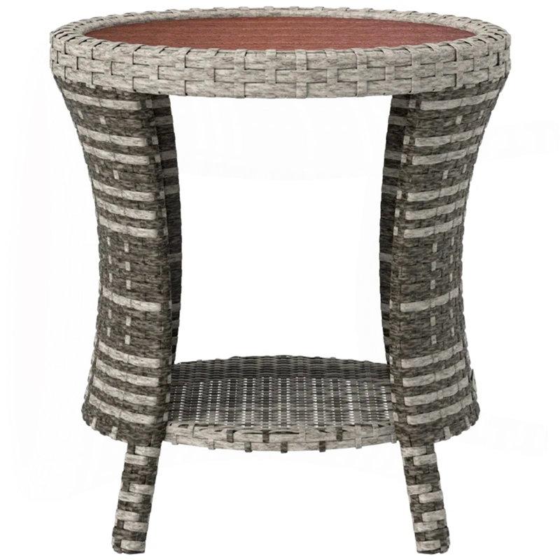 Side Table,Wicker Outdoor Coffee Table, Brown/Gray
