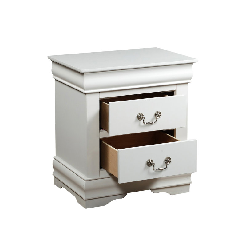Table de chevet 2 tiroirs en blanc - Structure en pin massif pour l'organisation de 2 tiroirs en bois Elegance
