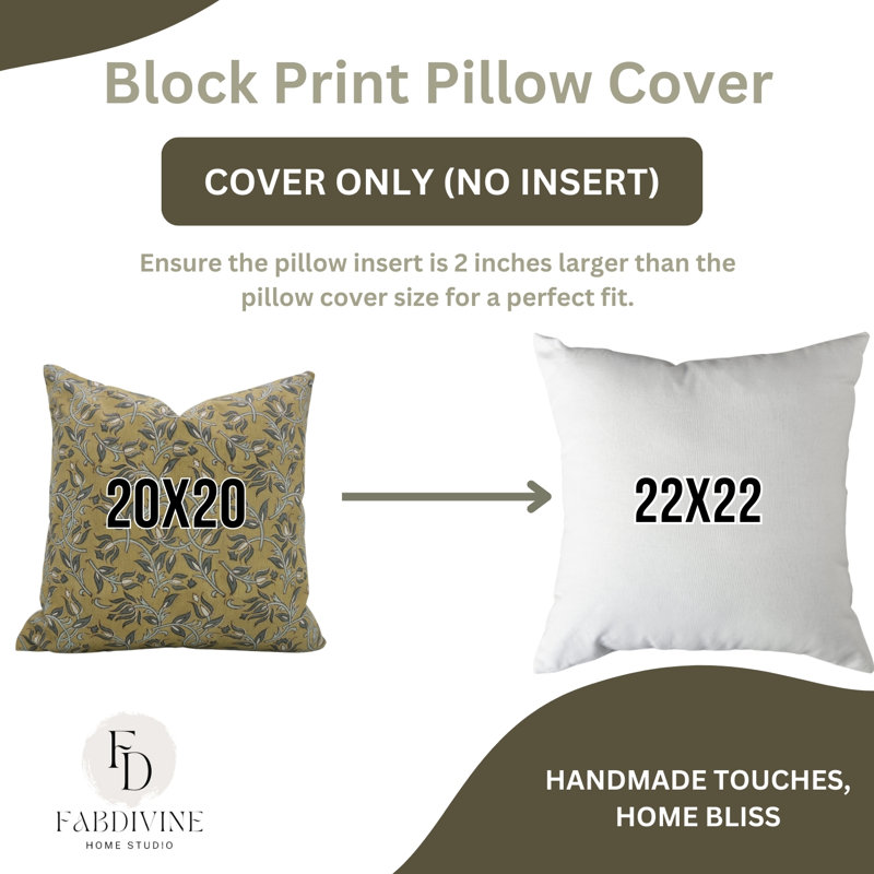 Fabdivine Block Print Pillow Cover Luxurious Home Decor Accent- Kamal Dutta, 20"H x 12"W, Rectangular