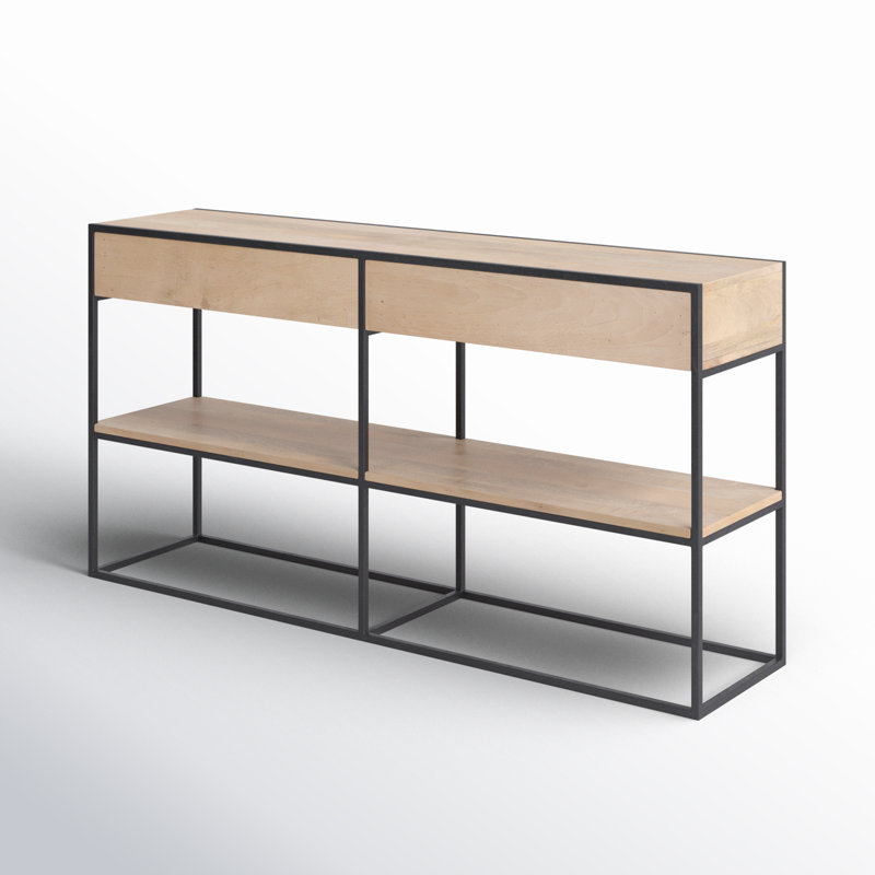 Ophelia 63'' Solid Wood Top Console Table, Beige, Black