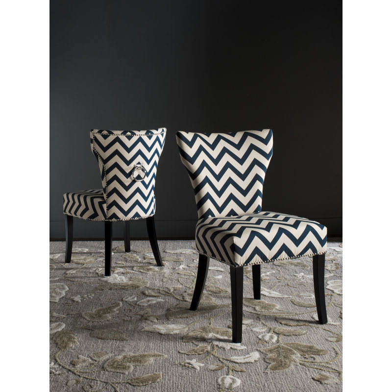 Ring 20.5'' H Cotton Blend Upholstered Side Chair, Navy / White