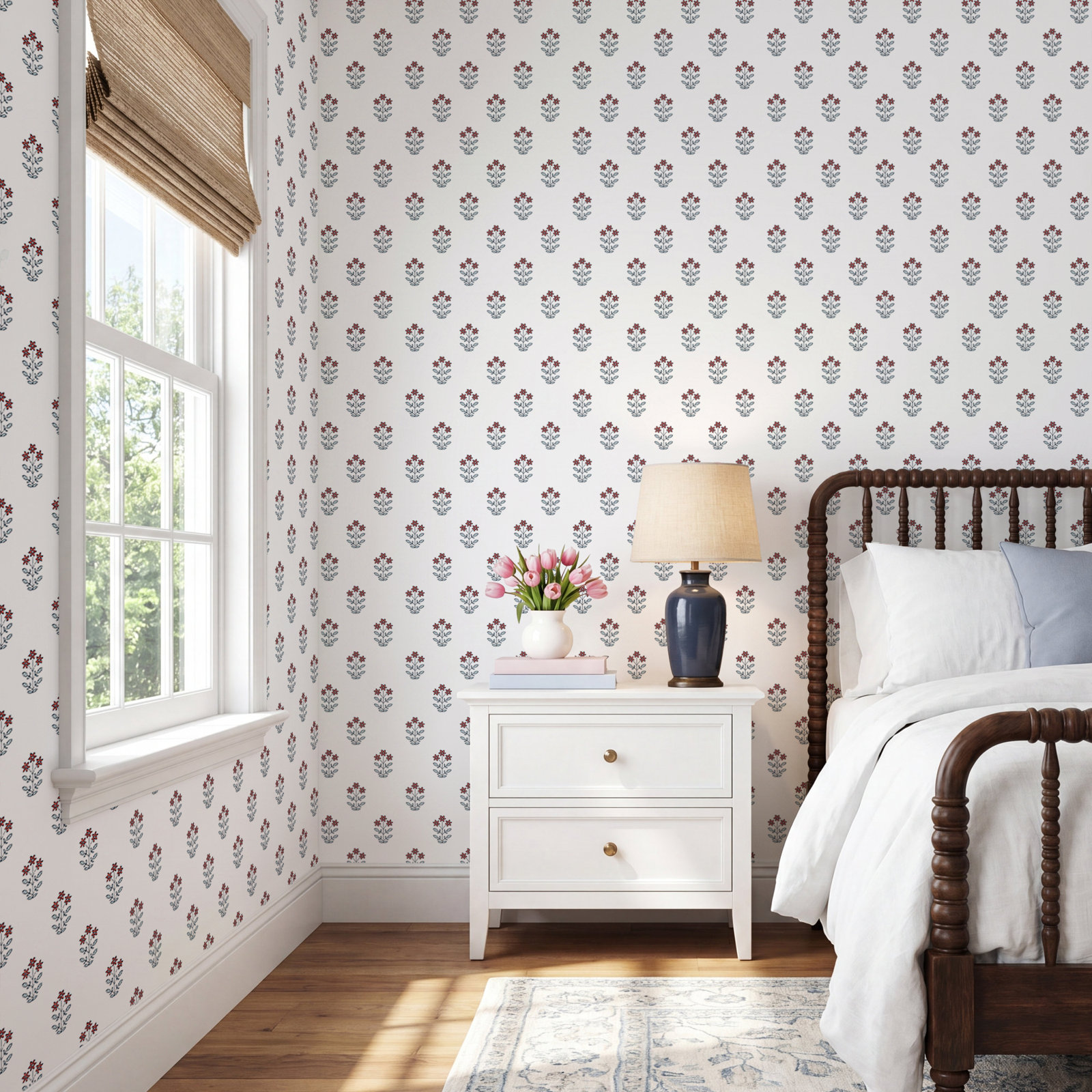 Floral Wallpaper, Red
