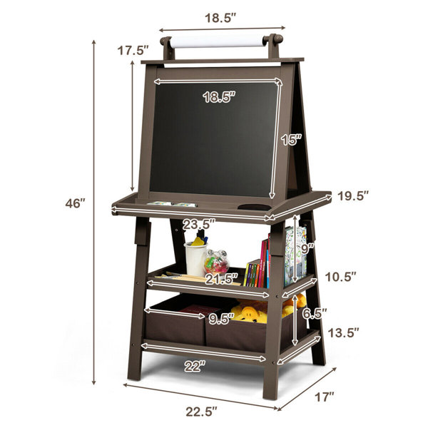 Gymax Kids' Standing Art Easel Dry-Erase Board Double Sided Chalkboard  Coffee