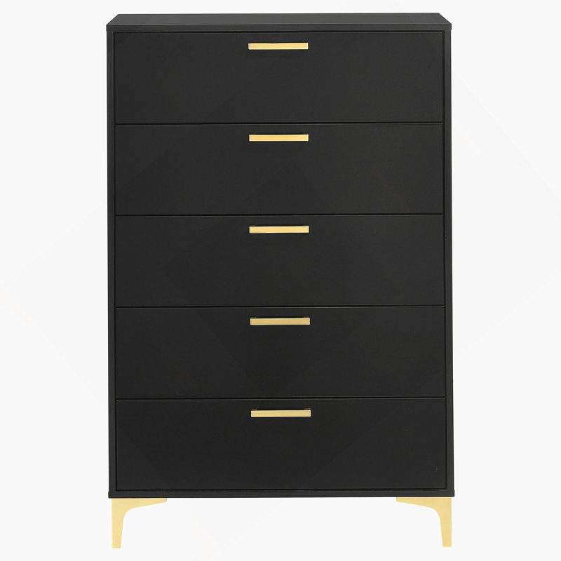 Commode rectangulaire noire / dorée à 5 tiroirs