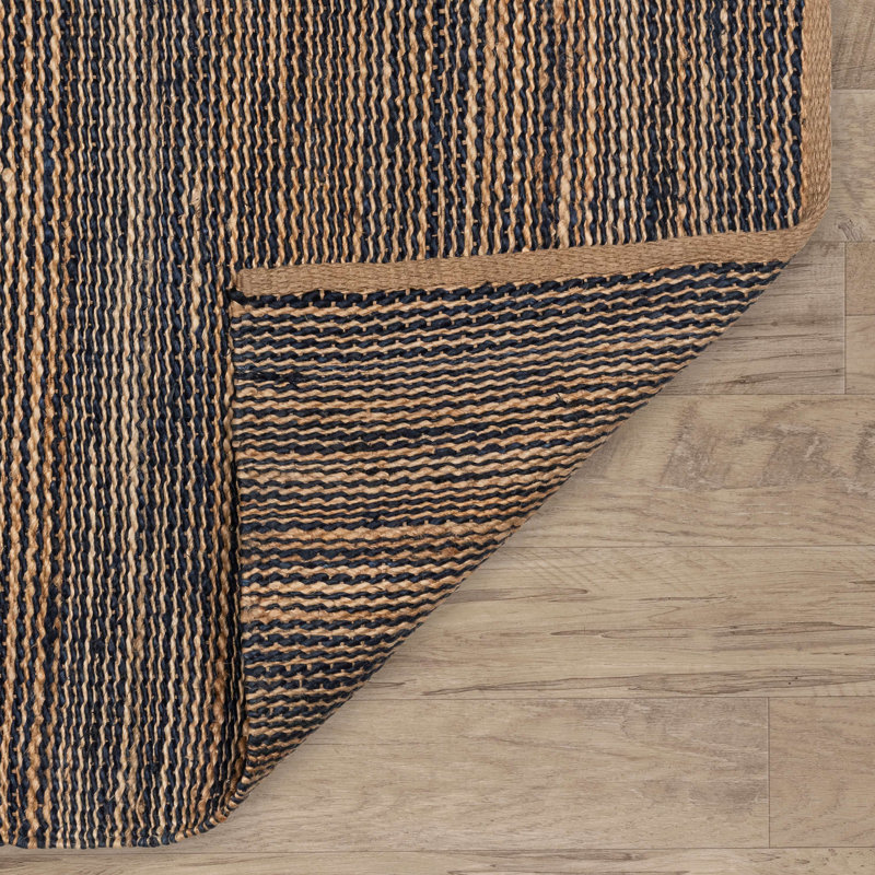 Striped Blue/Natural Handwoven Jute Rug, Rectangle 6' x 9'