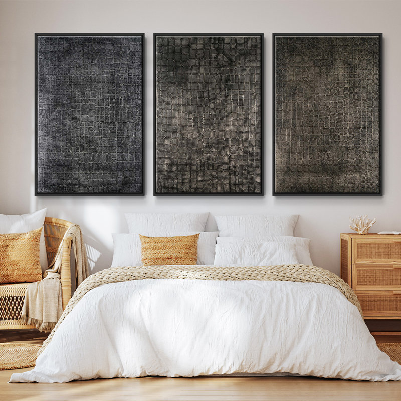" Lattice Luster I " 3 - Pieces, 36" H x 72" W, Black
