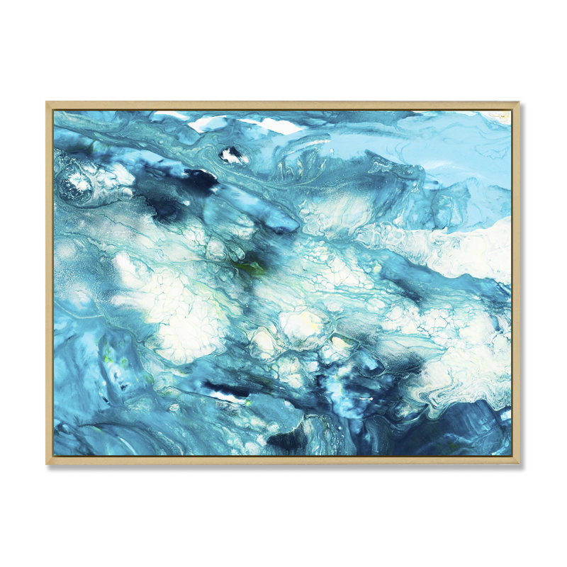 Liquide bleu univers - peinture sur toile, H 34 po x l 44 po, Cadre flottant en érable