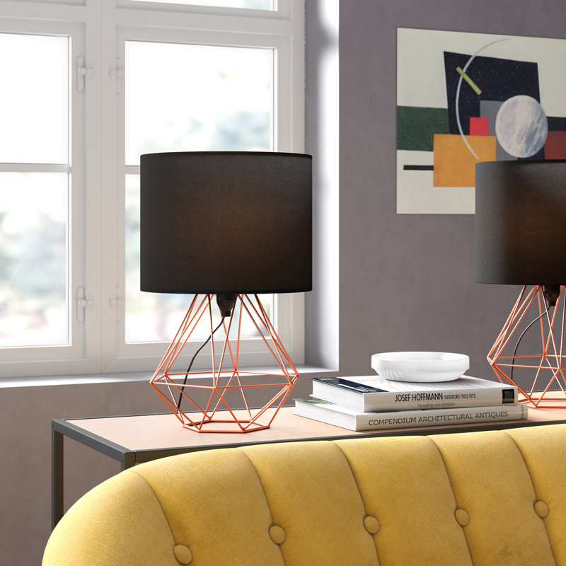 Butera Metal Table Lamp, Copper Base/Black Shade, No