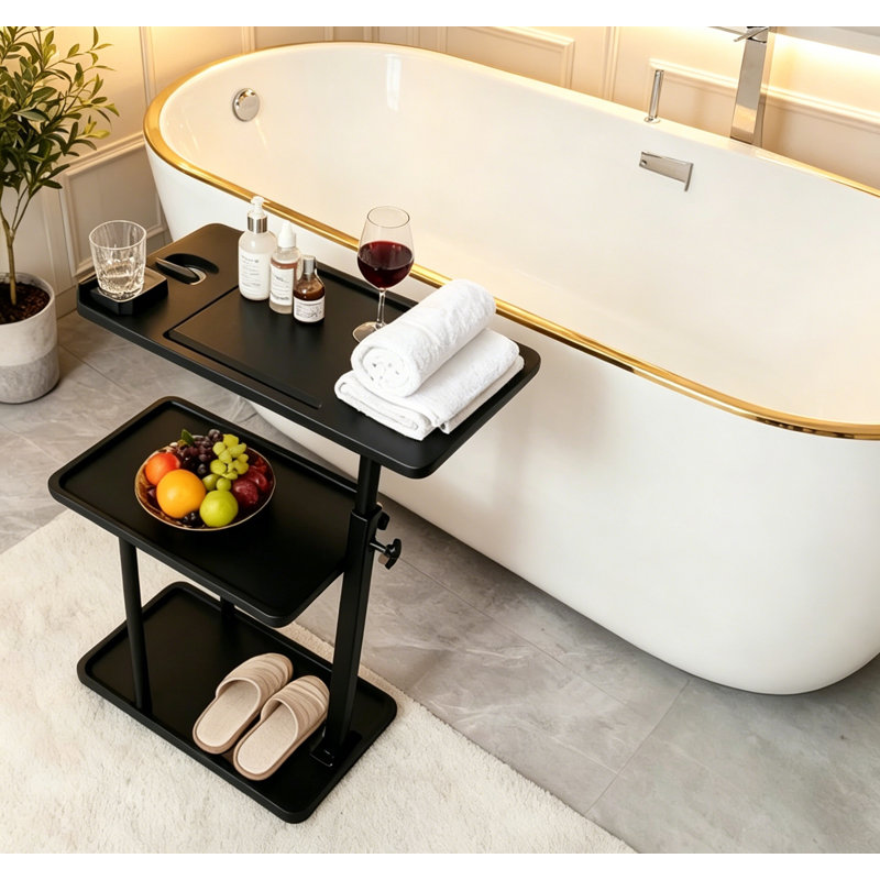 Table de baignoire pivotante en bambou à 3 couches réglable en hauteur et autoportante pour la baignoire contre le mur