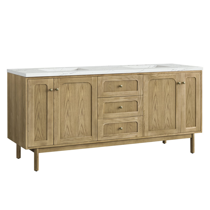 Laurent 72" Double Vanity, Light Natural Oak W/FreePower Wireless Charger, Light Natural Oak, Ethereal Noctis