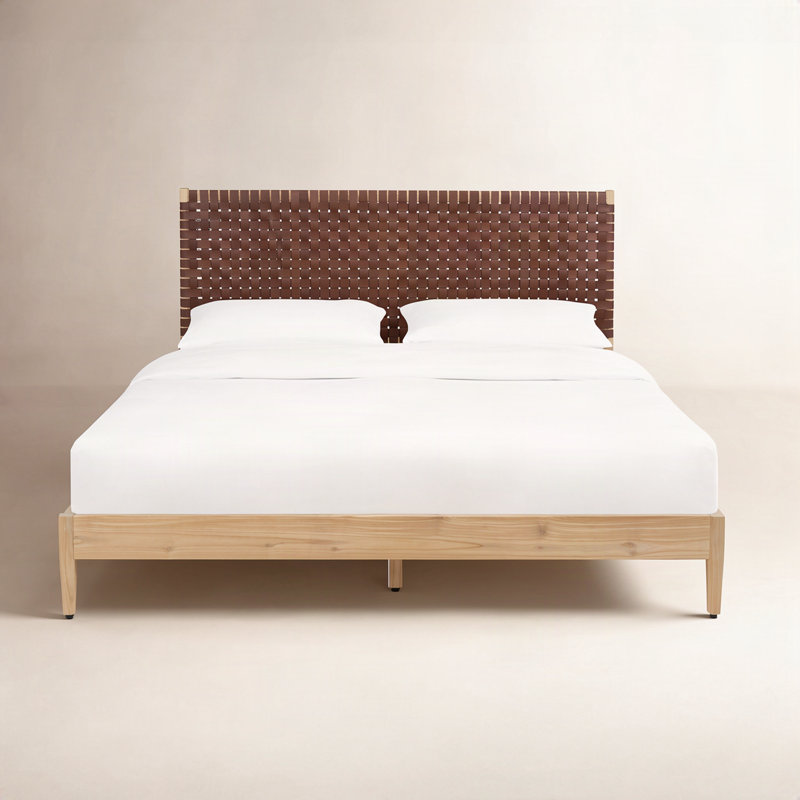 Tamita Leather Platform Bed, King, Brown/Natural