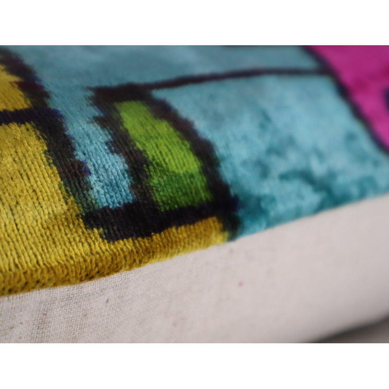 Velvet Rectangular Pillow Cover & Insert, Blue/Pink/Green Geometric 1