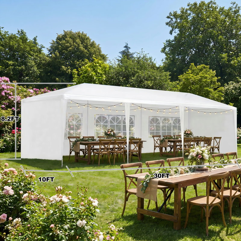 Pavillon de jardin de 10 pi x 30 pi de luxe, élégant abri pour banquet de mariage et de réception avec 5 panneaux latéraux détachables