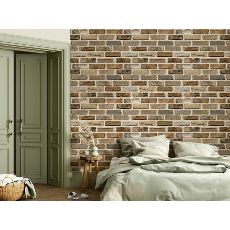 Rustic Multicolor Brick Wall Mural, 114" L x 204" W