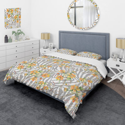 Fleurs jaunes botaniques - Ensemble de housse de couette floral - Polyester microfibre