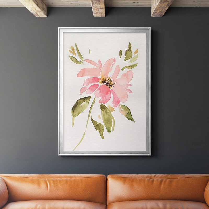 «One Pink Bloom I», reproduction de cadre photo sur papier, Argent, H 36,5 po x l 26,5 po x P 1 po