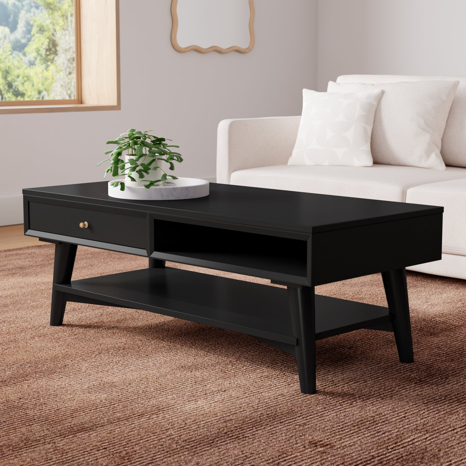 Williams 48" Mahogany Storage Coffee Table, Black